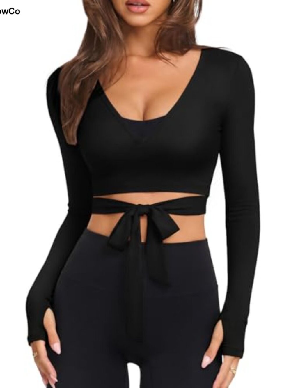Women's Pilates Wrap Top Long Sleeve Cropped Tie Front Ballet Yoga Dance Workout